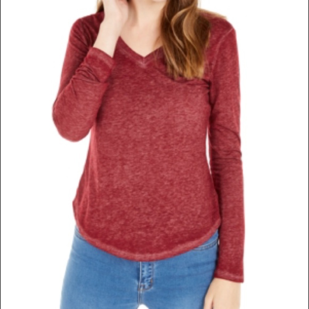 Ultra Flirt Long-Sleeved Textured Boyfriend T-Shirt Maroon Juniors small